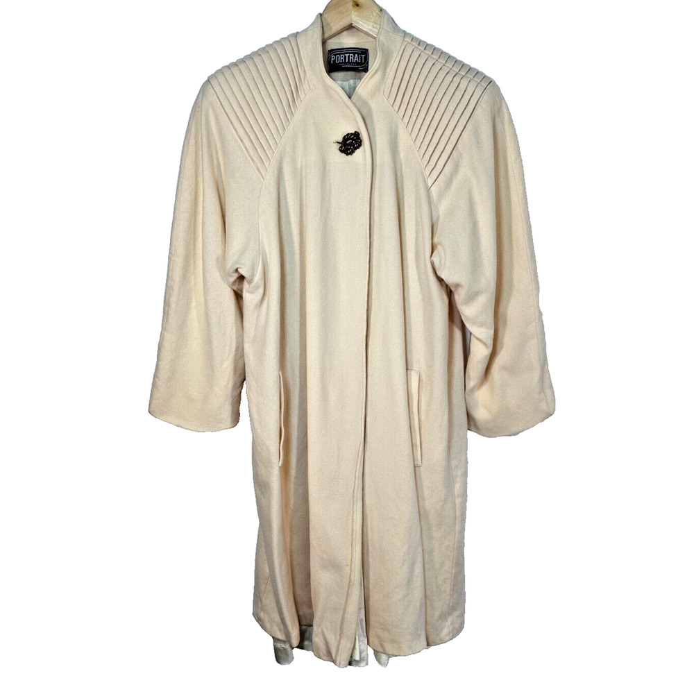 Vintage‎ 80s Portrait cream wool statement shoulder mid length coat L